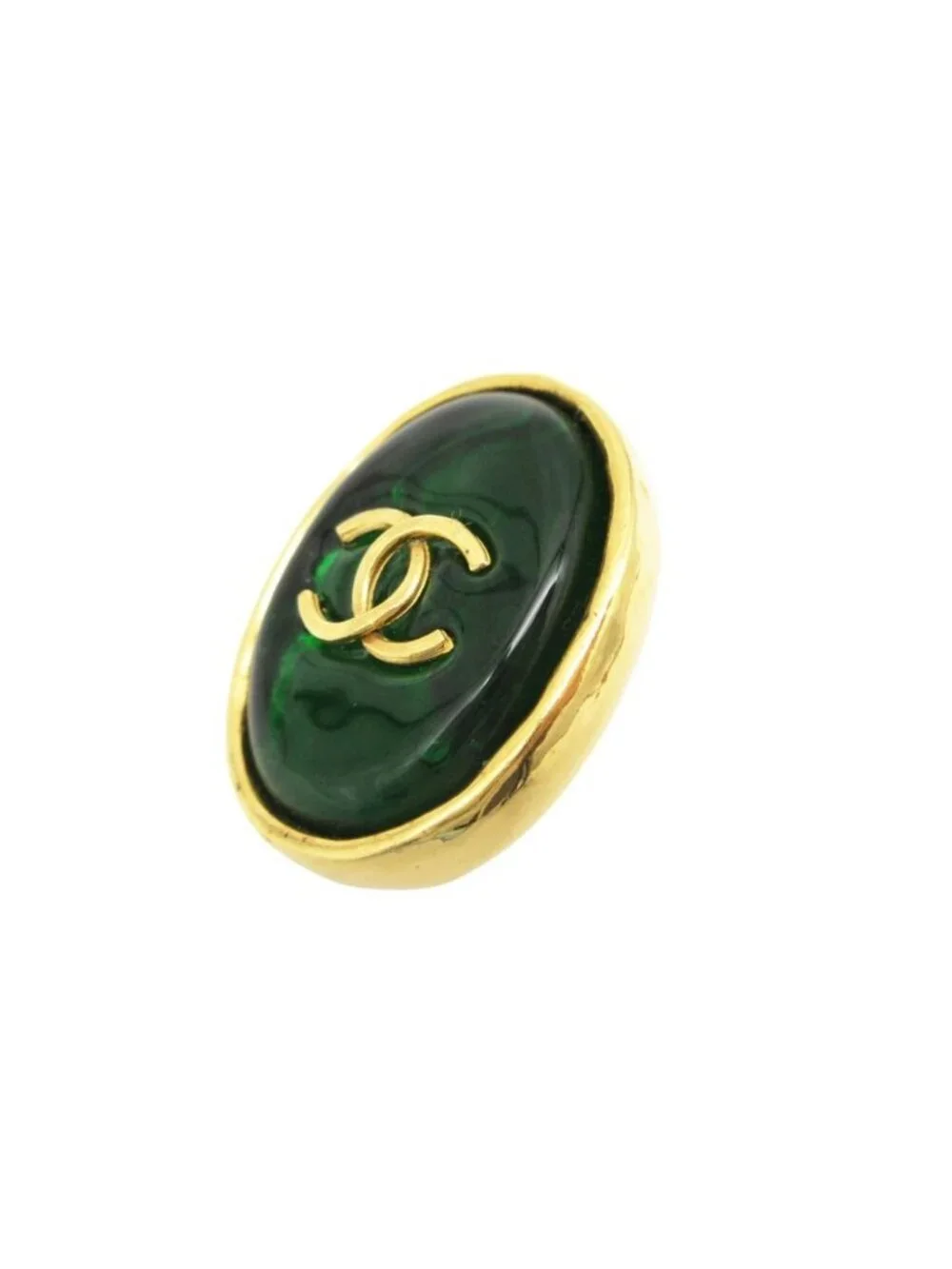Chanel Earrings Gripoix CC Logo Single Green